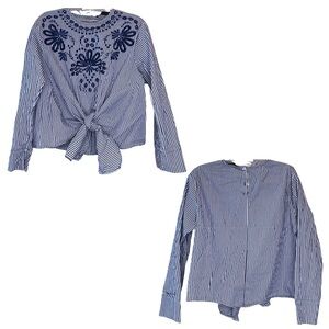 Zara Blue Striped Kids Blouse with Floral Detail